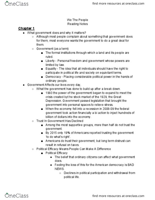 PLS 201 Chapter Notes - Chapter 1-2: Electoral College, Bourgeoisie, Supremacy Clause thumbnail