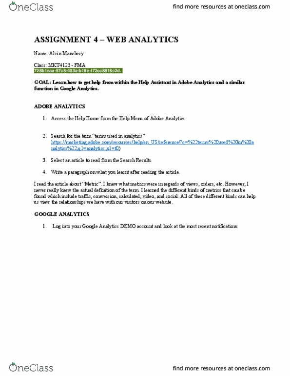MKT 4123 Lecture Notes - Lecture 4: Adobe Marketing Cloud, Google Analytics thumbnail