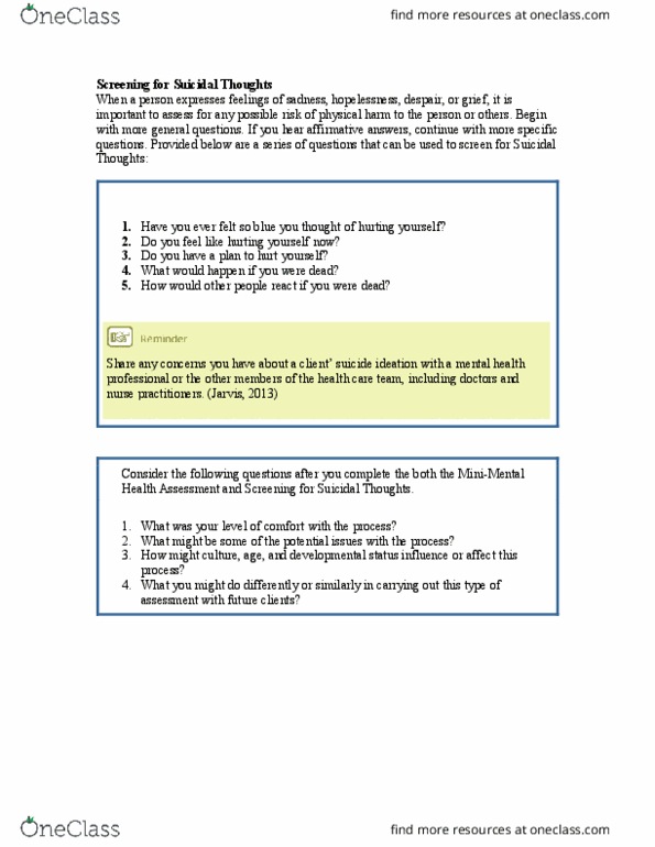 NSE 13A/B Lecture Notes - Lecture 1: Ready To Die, Suicidal Ideation, Mental Health Professional thumbnail