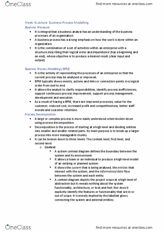 31269 Lecture Notes - Lecture 4: Flowchart, The Lanes, Business Process Model And Notation thumbnail