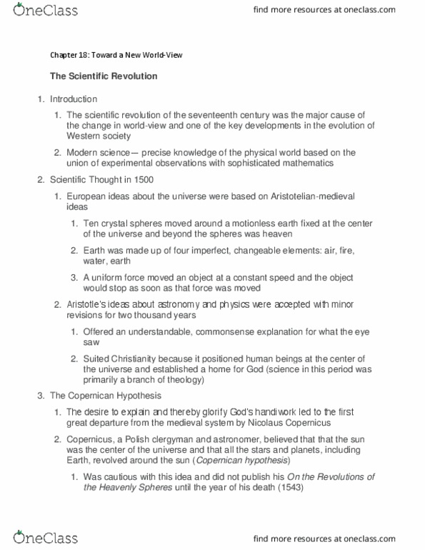 HY 106 Lecture Notes - Lecture 22: Scientific Method, Nicolaus Copernicus thumbnail