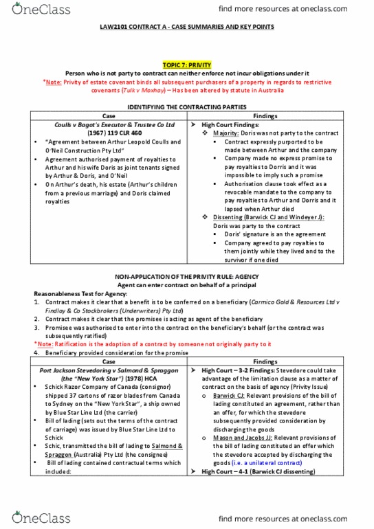 LAW2101 Lecture Notes - Lecture 7: Gate Gourmet, Testator, Blue Circle Industries thumbnail