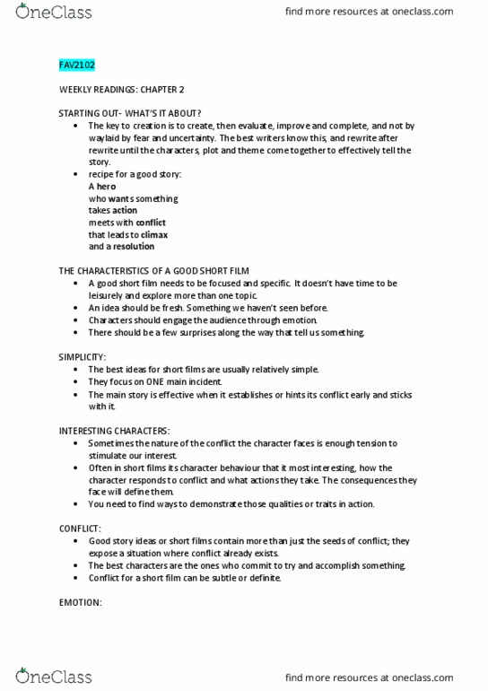 FAV2102 Lecture 1: FAV2102- WEEKLY READINGS- CHP2 thumbnail