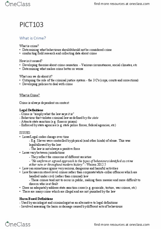 PICT103 Lecture Notes - Lecture 1: Positive Force, Criminology thumbnail