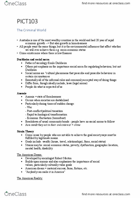 PICT103 Lecture Notes - Lecture 5: Relative Deprivation, Private Prison, Economic Inequality thumbnail