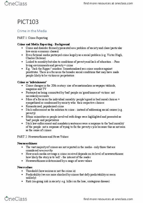 PICT103 Lecture Notes - Lecture 3: Moral Panic, Environmental Crime, News Values thumbnail