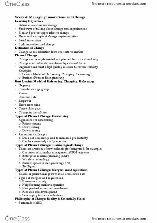 MGMT 110 Lecture Notes - Lecture 6: Multilinear Map, Organism, Business Process Reengineering thumbnail