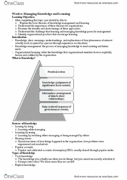 MGMT 110 Lecture Notes - Lecture 8: Knowledge Society, Lesson Learned, Serendipity thumbnail