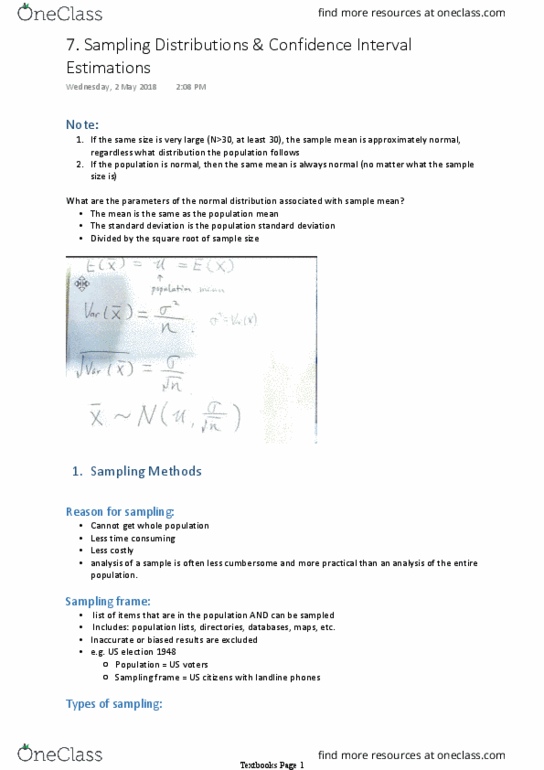 BUSS1020 Lecture Notes - Lecture 7: Standard Score, Stratified Sampling, Convenience Sampling thumbnail