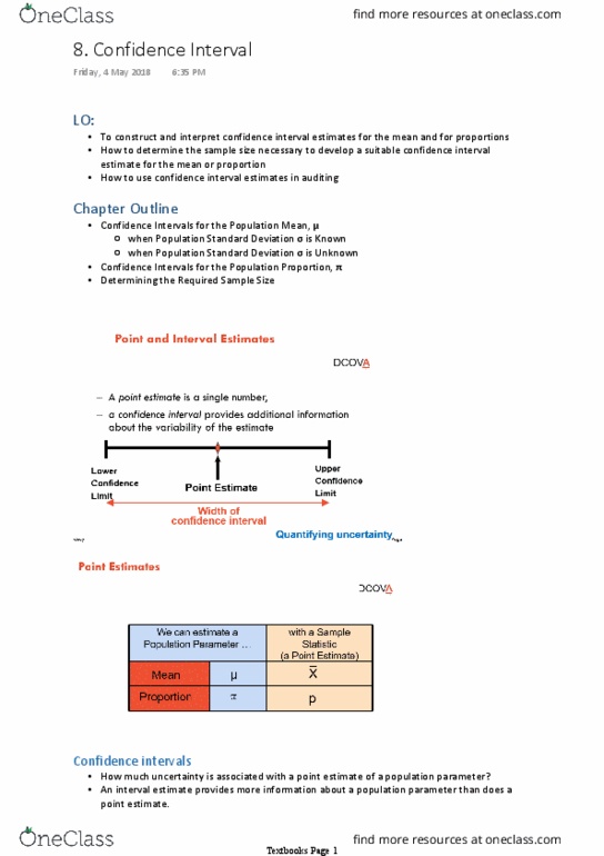 BUSS1020 Lecture Notes - Lecture 8: Sampling Error, Confidence Interval, Interval Estimation thumbnail