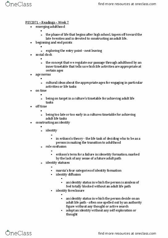 PSY2071 Chapter Notes - Chapter 10-11: Attachment In Adults, Identity Formation thumbnail