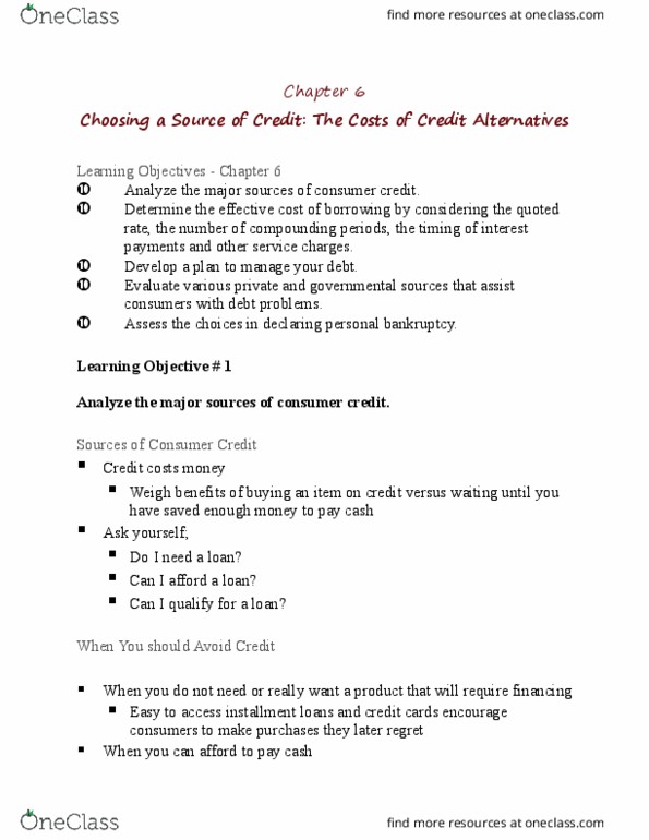 Financial Services _Ã‡Ã´ Client Services RFC121 Chapter Notes - Chapter 6: Annual Percentage Rate, Personal Bankruptcy thumbnail