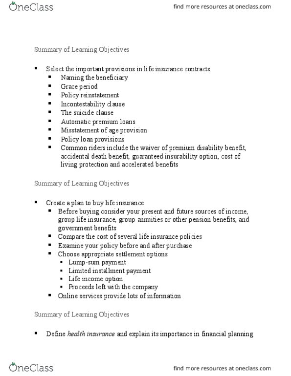 Financial Services _Ã‡Ã´ Client Services RFC121 Chapter Notes - Chapter 9: The Employer, Critical Illness Insurance, Life Insurance thumbnail