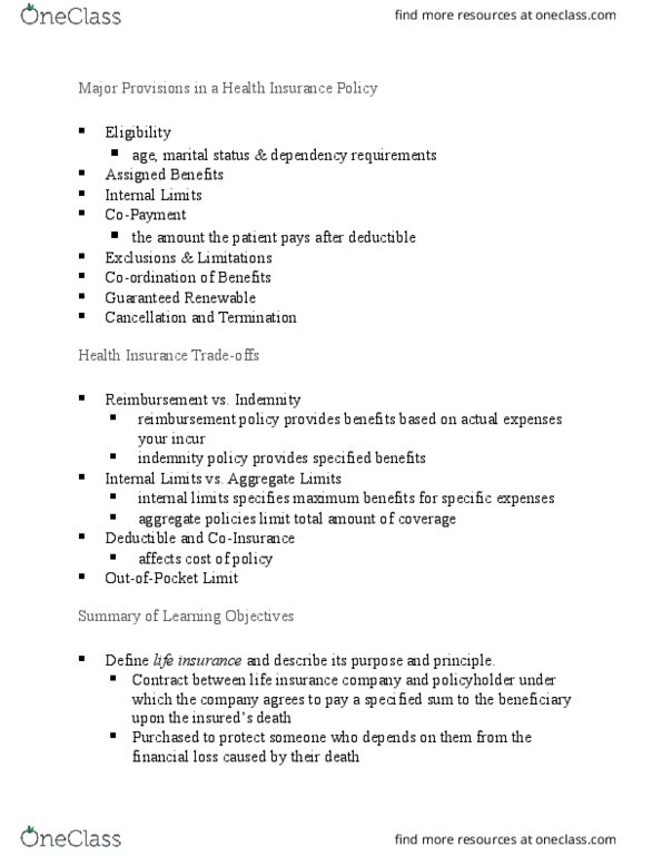 Financial Services _Ã‡Ã´ Client Services RFC121 Chapter Notes - Chapter 9: Life Insurance thumbnail