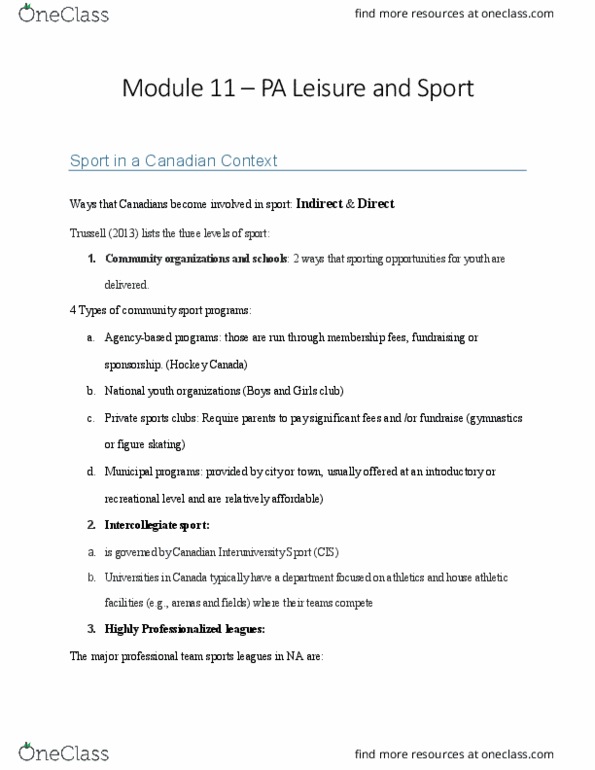 REC100 Lecture Notes - Lecture 11: National Basketball Association, U Sports, National Hockey League thumbnail