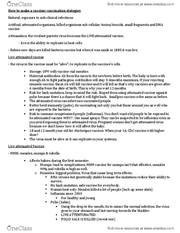 BIOL 2900 Lecture Notes - Attenuated Vaccine, Varicella Vaccine, Hpv Vaccines thumbnail