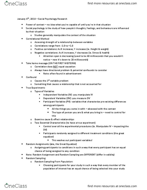 PSYO 252 Lecture Notes - Lecture 1: Internal Validity, Experiment, Attention Span thumbnail