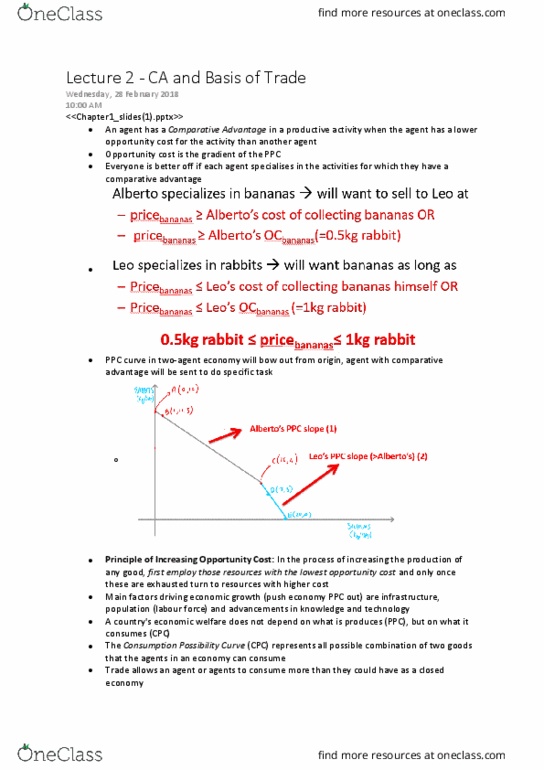 ECON1010 Lecture Notes - Lecture 2: Comparative Advantage, Autarky, Opportunity Cost thumbnail