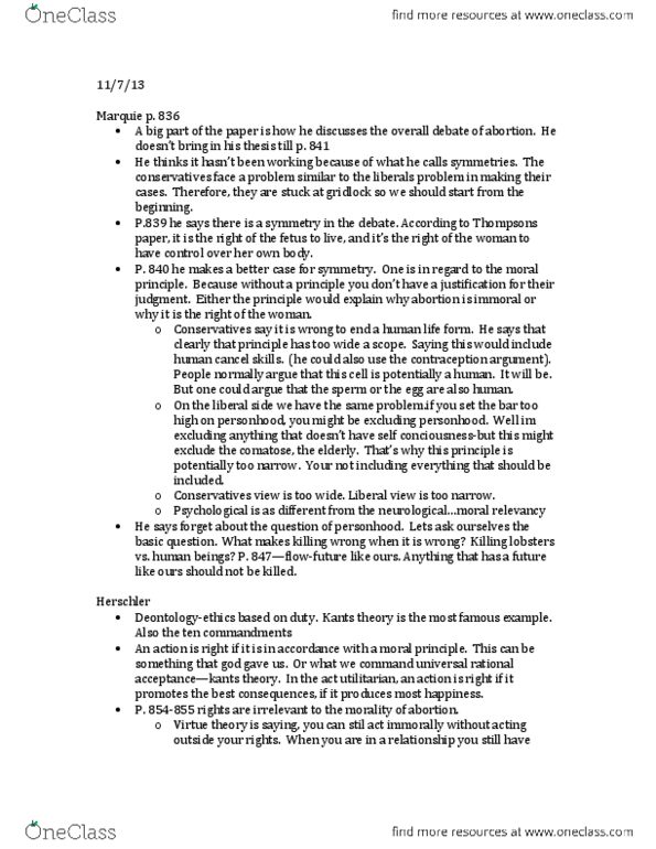PHIL 201 Lecture Notes - Fetus, Ten Commandments thumbnail