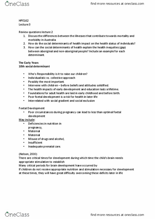 HPE162 Lecture Notes - Lecture 3: Substance Abuse, Fetal Alcohol Spectrum Disorder, Parental Leave thumbnail