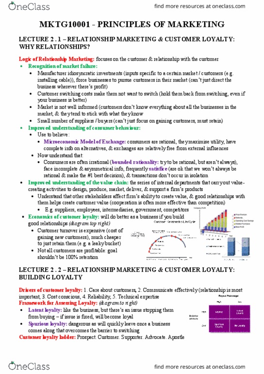 MKTG10001 Lecture Notes - Lecture 2: Leaky Bucket, Customer Switching, Satisficing thumbnail