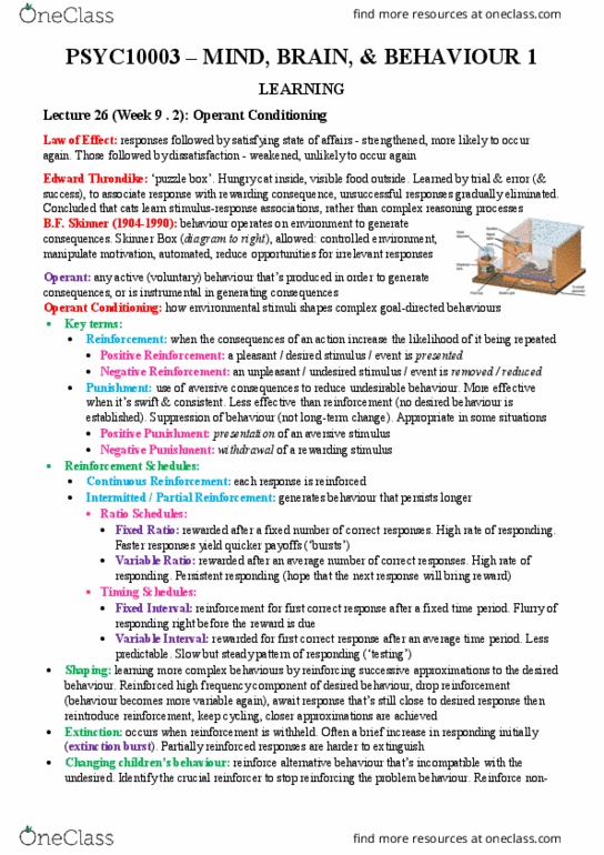 PSYC10003 Lecture Notes - Lecture 26: Learned Helplessness, Classical Conditioning, Operant Conditioning thumbnail