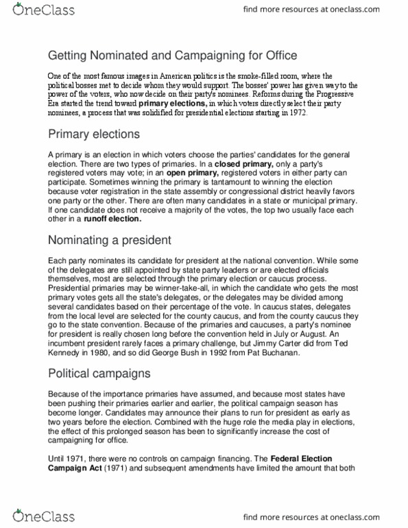 HY 357 Lecture Notes - Lecture 38: Campaign Finance In The United States, Bipartisan Campaign Reform Act, Federal Election Campaign Act thumbnail