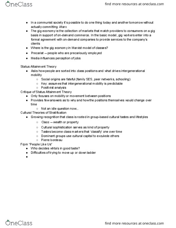 SOCL 1101 Lecture Notes - Lecture 11: Temporary Work, Social Mobility, Status Attainment thumbnail