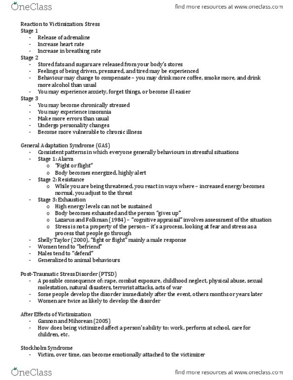 SOC201 Lecture Notes - Insomnia, Adobe After Effects, Posttraumatic Stress Disorder thumbnail