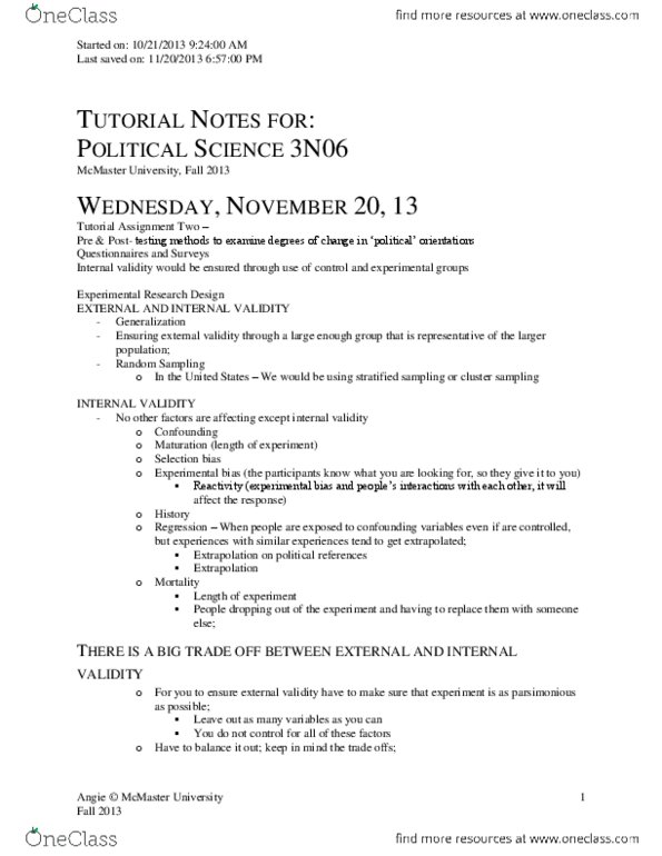POLSCI 3N06 Lecture Notes - Internal Validity, Stratified Sampling, Cluster Sampling thumbnail