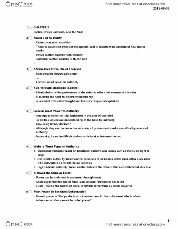 POL S101 Lecture Notes - Lecture 2: Antonio Gramsci, False Consciousness, Charismatic Authority thumbnail