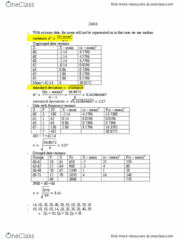 MATH 140 Lecture Notes - Lecture 4: Interquartile Range, Standard Deviation thumbnail