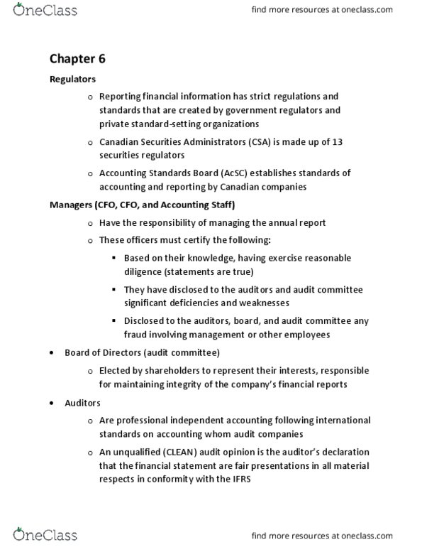AFM101 Chapter Notes - Chapter 6: Canadian Securities Administrators, Financial Statement thumbnail