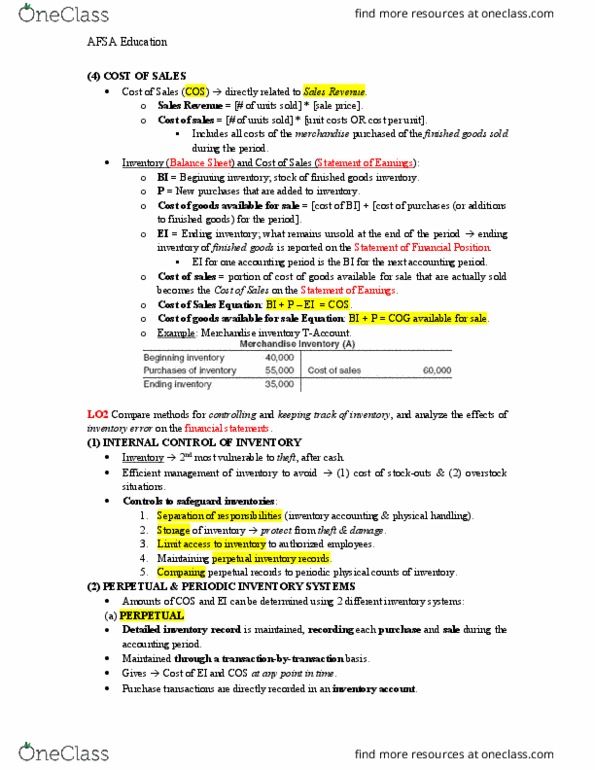 AFM101 Chapter Notes - Chapter 8: Liquid Oxygen, Perpetual Inventory, Financial Statement thumbnail