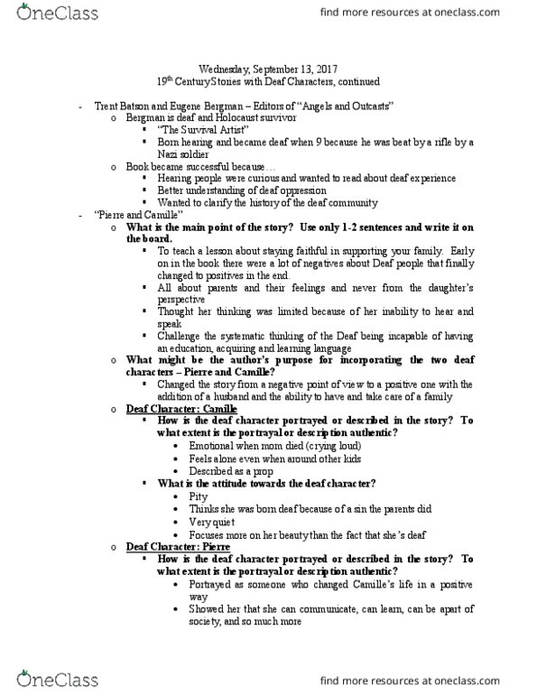 DEAF 402 Lecture Notes - Lecture 3: Munster, Deafblindness, Helen Keller thumbnail
