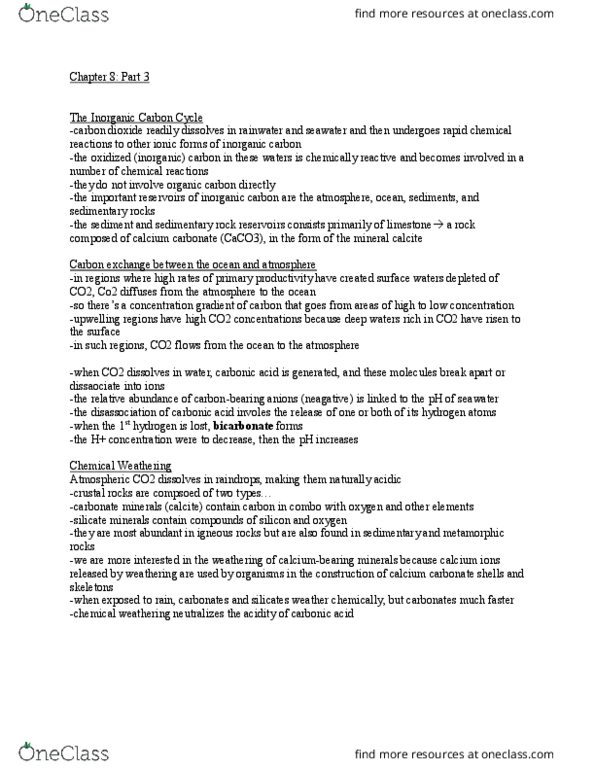 CAS ES 107 Chapter Notes - Chapter 8: Silicate Minerals, Calcite, Primary Production thumbnail