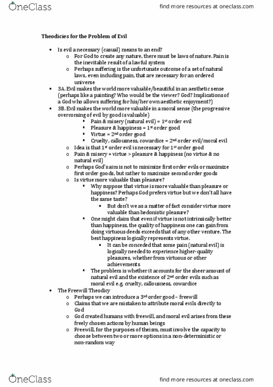 PHIL1003 Lecture Notes - Lecture 8: Logical Possibility, Natural Evil, Moral Evil thumbnail