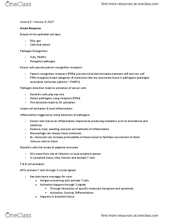 MIMM 214 Lecture Notes - Lecture 3: T Cell, Thymus, B Cell thumbnail