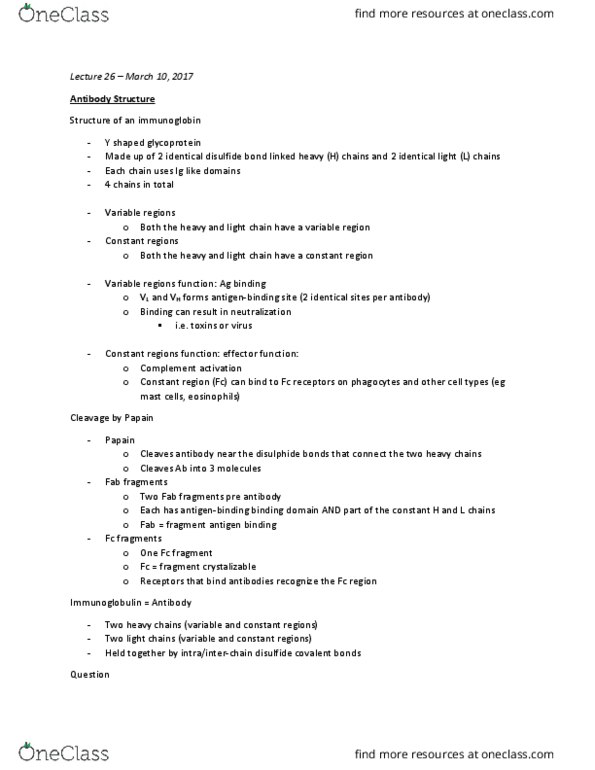 MIMM 214 Lecture Notes - Lecture 25: Immunoglobulin G, Helminths, Monomer thumbnail