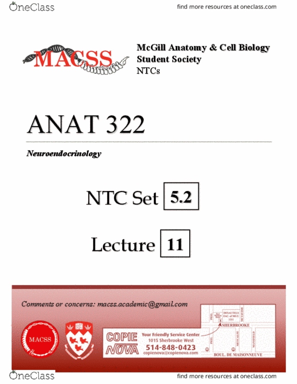 ANAT 322 Lecture Notes - Lecture 11: Mitosis, Neuropeptide Y, Proopiomelanocortin thumbnail