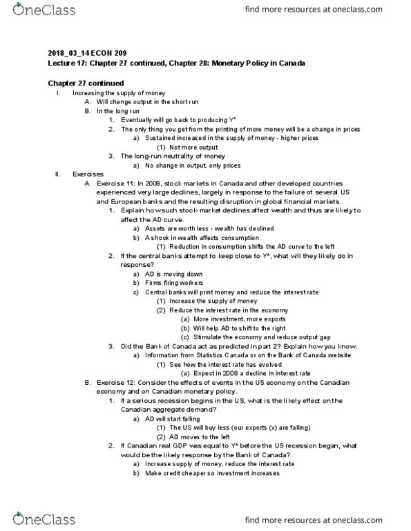 ECON 209 Lecture Notes - Lecture 17: Overnight Rate, Excess Reserves, Openmarket thumbnail