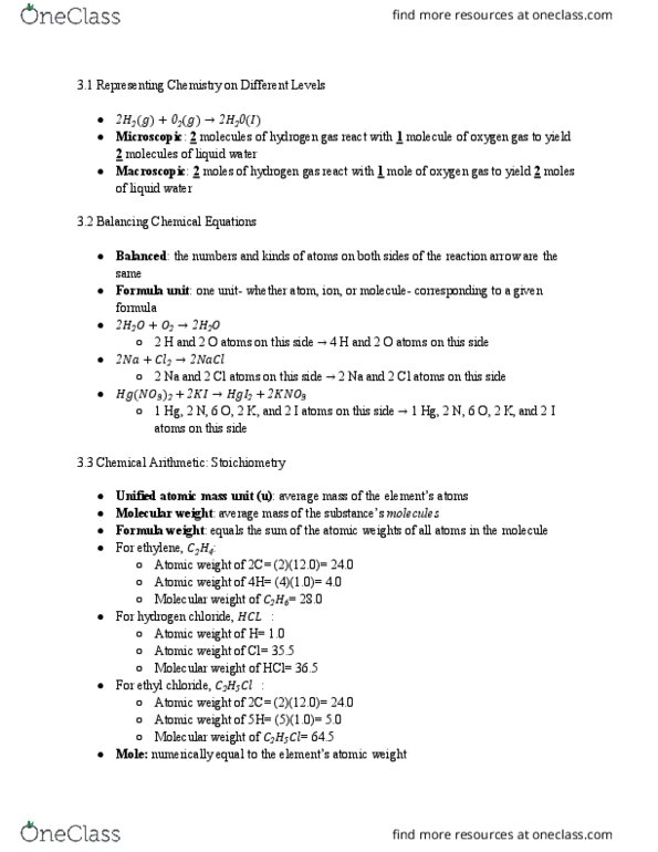 CHM 121 Chapter Notes - Chapter 3: Empirical Formula, Unified Atomic Mass Unit, Chloroethane thumbnail