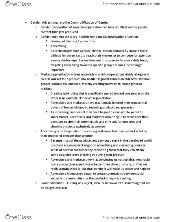 SOC 0851 Chapter Notes - Chapter 10: Market Segmentation, Hulu, Commodification thumbnail