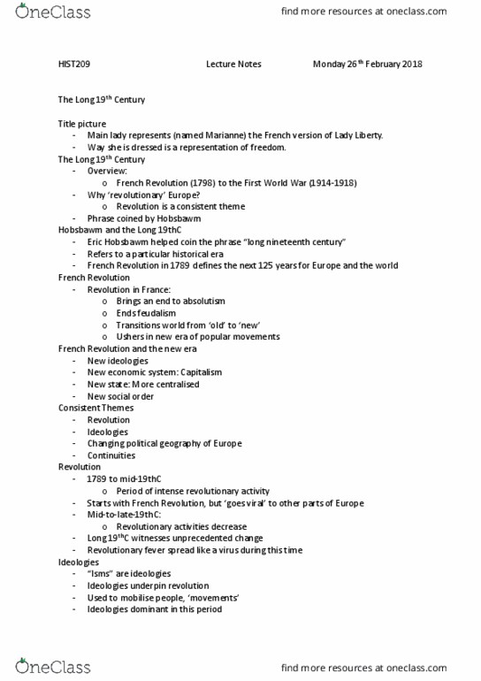 HIST209 Lecture Notes - Lecture 1: Absolute Monarchy, Aristocracy, Immanuel Kant thumbnail