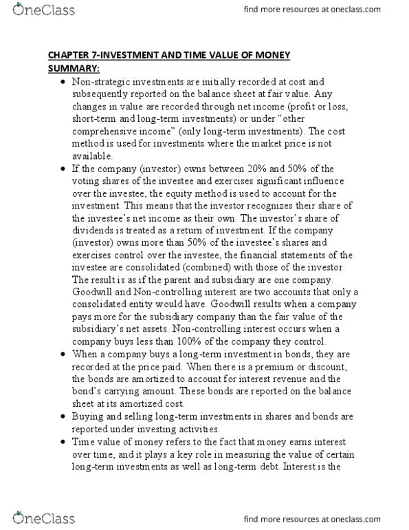 MGT120H5 Chapter Notes - Chapter 7: Controlling Interest, Equity Method, Book Value thumbnail