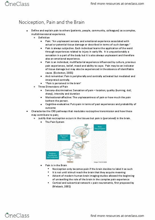PHTY209 Lecture Notes - Lecture 16: Manual Therapy, Genetic Variation, Prefrontal Cortex thumbnail
