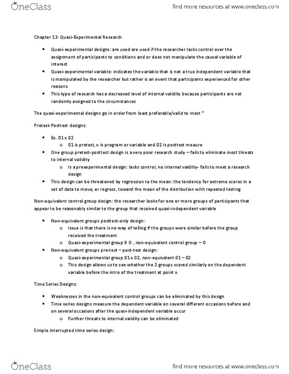 PS295 Chapter Notes - Chapter 13: Interrupted Time Series, Time Series, Quasi thumbnail