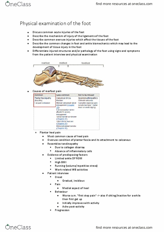PHTY206 Lecture Notes - Lecture 12: Synovitis, Neuroma, Pes Cavus thumbnail