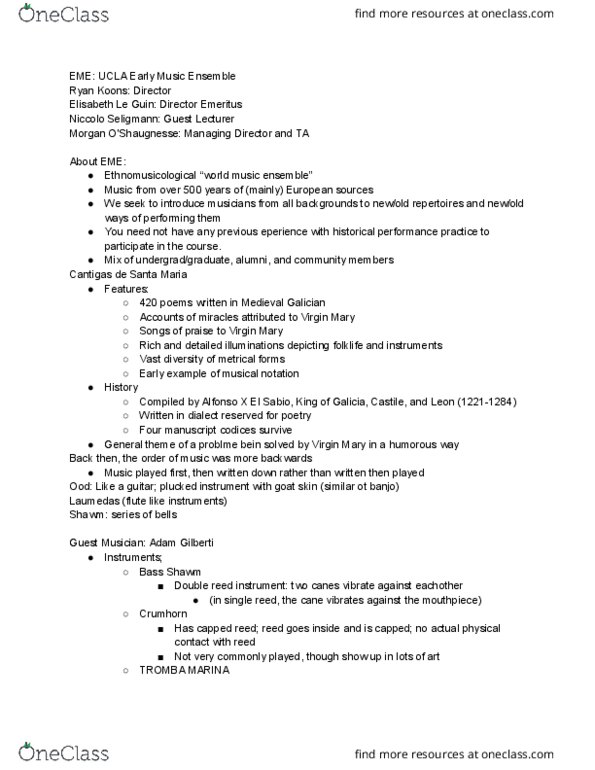 MUSIC 15 Lecture Notes - Lecture 13: Rebec, String Instrument, Mensural Notation thumbnail