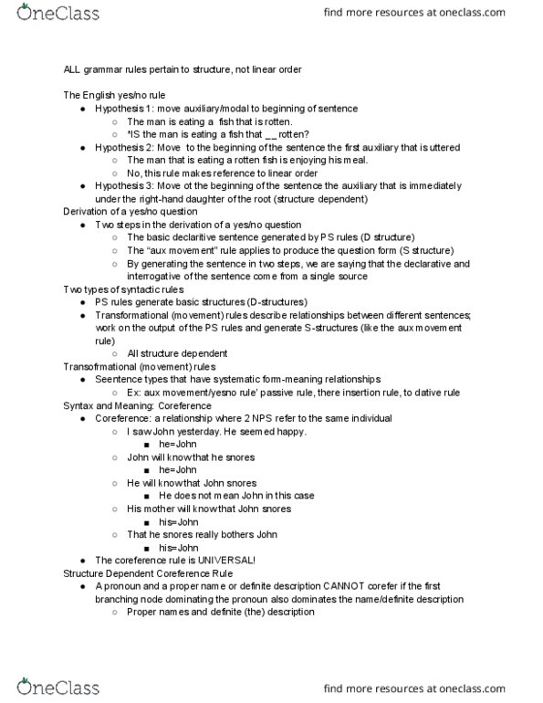 LING 1 Lecture Notes - Lecture 7: Coreference, Definite Description thumbnail